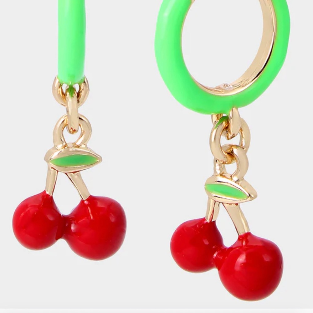 New Betsey Johnson Cherry Huggie Earrings - Picture 4 of 8